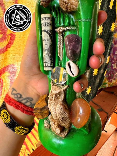 Mama Muerte | Santa Muerte | Statue | 9 inches | Fully Loaded | Green | Prosperity