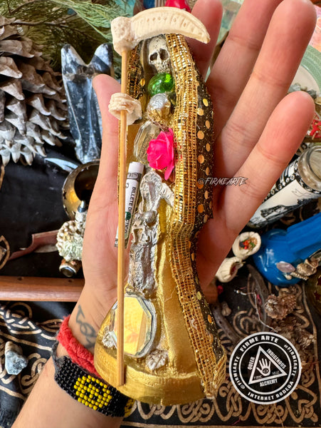 Mama Muerte statue | Santa Muerte | 6 Inches | Fully Loaded + Dressed | Gold