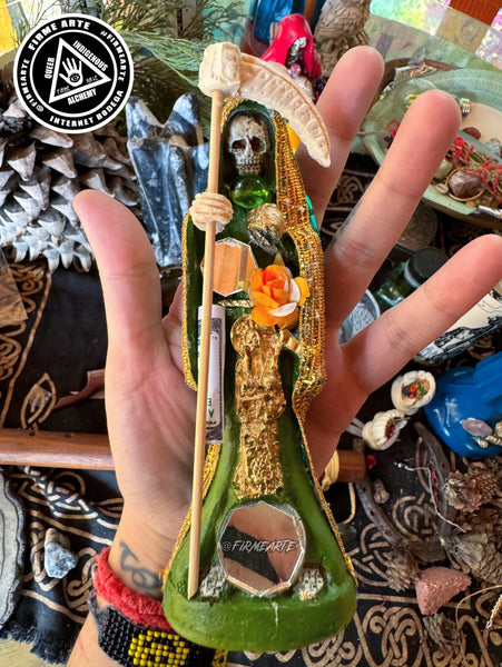 Mama Muerte statue | Santa Muerte | 6 Inches | Fully Loaded + Dressed | Green