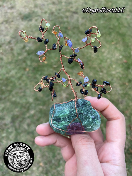 Crystal Trees | tanzanite + natural citrine + peridot + black tourmaline + Ruby + zoisite